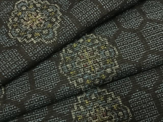 平和屋着物●結城紬　80亀甲　吉祥花文　正絹　逸品　AABK1429fy