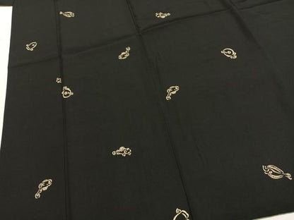 平和屋着物●上質な小紋　紬地　ヒラメ　アンコウ　マンボウ　フグ　ハゼ　黒地　正絹　逸品　AABK1433fy