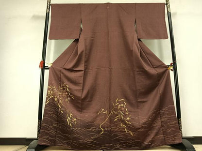平和屋着物●訪問着　刺繍　草花文　暈し染め　金糸　金彩　正絹　逸品　AABK1438fy