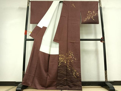平和屋着物●訪問着　刺繍　草花文　暈し染め　金糸　金彩　正絹　逸品　AABK1438fy