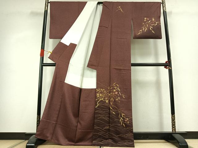 平和屋着物●訪問着　刺繍　草花文　暈し染め　金糸　金彩　正絹　逸品　AABK1438fy
