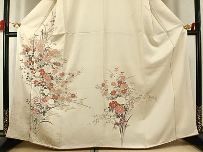 平和屋着物●訪問着　友禅　草花文　金銀彩　正絹　逸品　AABK1439fy
