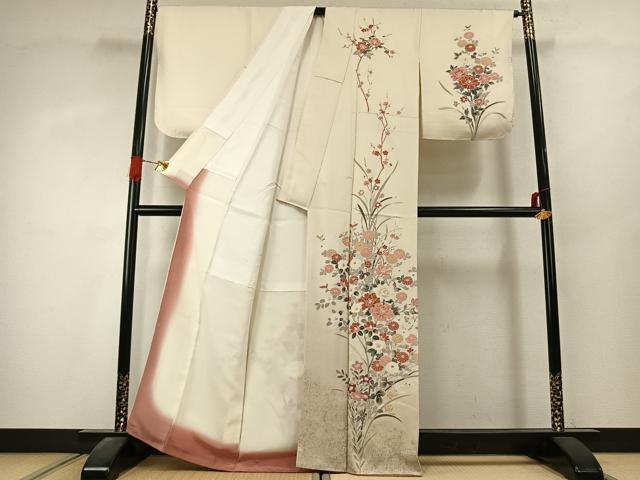 平和屋着物●訪問着　友禅　草花文　金銀彩　正絹　逸品　AABK1439fy
