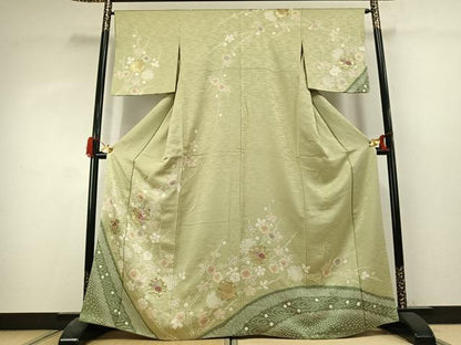 平和屋着物●訪問着　絞り　刺繍　雪輪花文　金糸　金彩　正絹　逸品　AABK1442fy