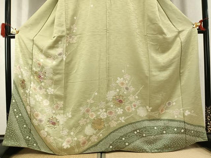平和屋着物●訪問着　絞り　刺繍　雪輪花文　金糸　金彩　正絹　逸品　AABK1442fy