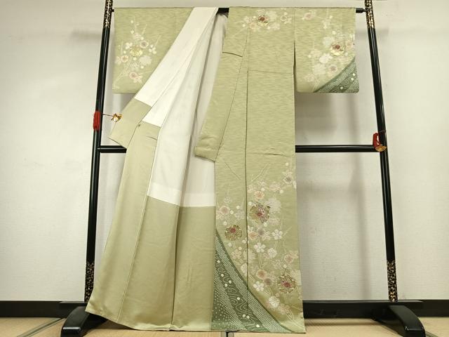 平和屋着物●訪問着　絞り　刺繍　雪輪花文　金糸　金彩　正絹　逸品　AABK1442fy