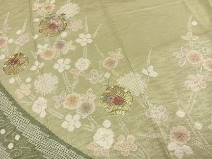 平和屋着物●訪問着　絞り　刺繍　雪輪花文　金糸　金彩　正絹　逸品　AABK1442fy