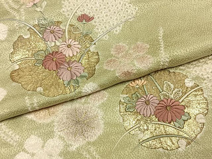 平和屋着物●訪問着　絞り　刺繍　雪輪花文　金糸　金彩　正絹　逸品　AABK1442fy
