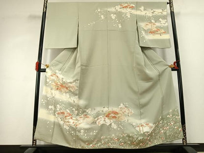 平和屋着物●訪問着　駒刺繍　松竹梅　地紙花文　暈し染め　金彩　正絹　逸品　AABK1443fy