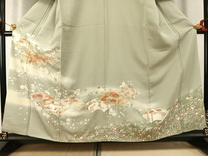 平和屋着物●訪問着　駒刺繍　松竹梅　地紙花文　暈し染め　金彩　正絹　逸品　AABK1443fy
