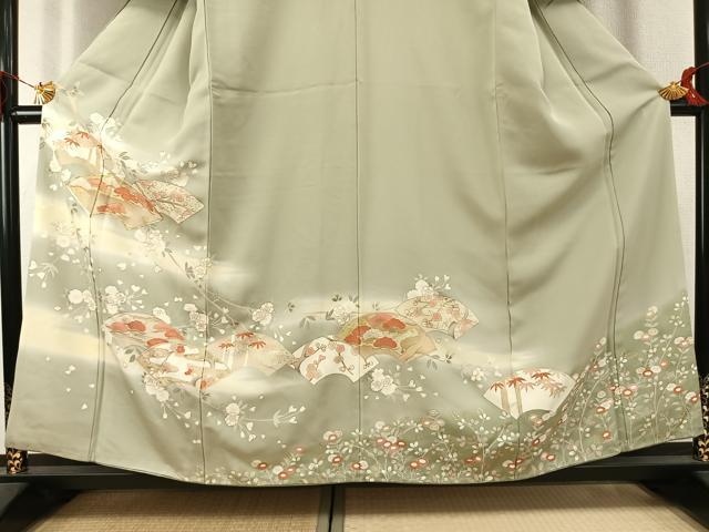 平和屋着物●訪問着　駒刺繍　松竹梅　地紙花文　暈し染め　金彩　正絹　逸品　AABK1443fy