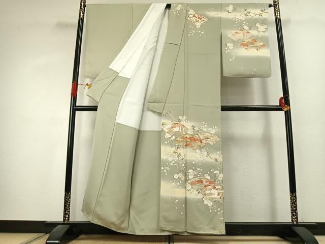 平和屋着物●訪問着　駒刺繍　松竹梅　地紙花文　暈し染め　金彩　正絹　逸品　AABK1443fy