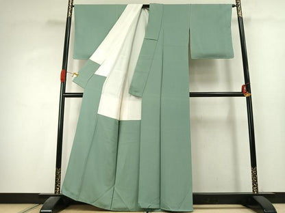 平和屋着物●上質な色無地　堅牢染　薄青色　丹後ちりめん　反端付き　洗えるきもの　正絹　逸品　未使用　AABK1444fy