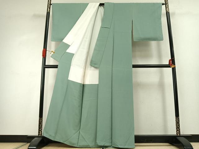 平和屋着物●上質な色無地　堅牢染　薄青色　丹後ちりめん　反端付き　洗えるきもの　正絹　逸品　未使用　AABK1444fy