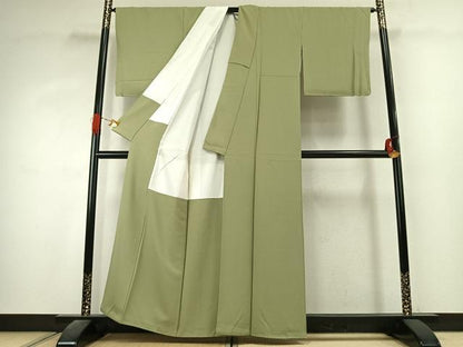 平和屋着物●上質な色無地　本草木染　若葉色　浜ちりめん　反端付き　正絹　逸品　未使用　AABK1445fy