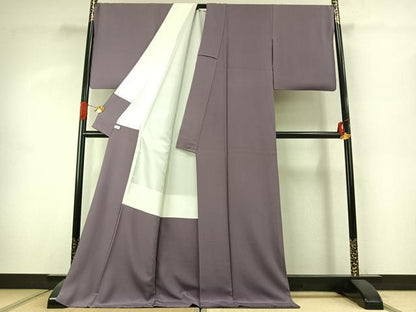 平和屋着物●上質な色無地　浅紫色　ロング丈　正絹　逸品　AABK1446fy
