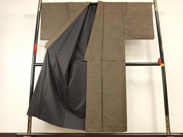 平和屋着物●男性　本場大島紬　格子　富山織物謹製　証紙付き　正絹　逸品　AABK1447fy