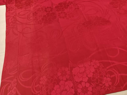 平和屋着物●アンティーク　大正ロマン　振袖用長襦袢　袷　草花地紋　薔薇色　正絹　逸品　AABK1450fy