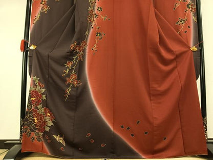 平和屋着物●豪華振袖　駒刺繍　折鶴　草花文　暈し染め　金彩　正絹　逸品　AABK1454fy