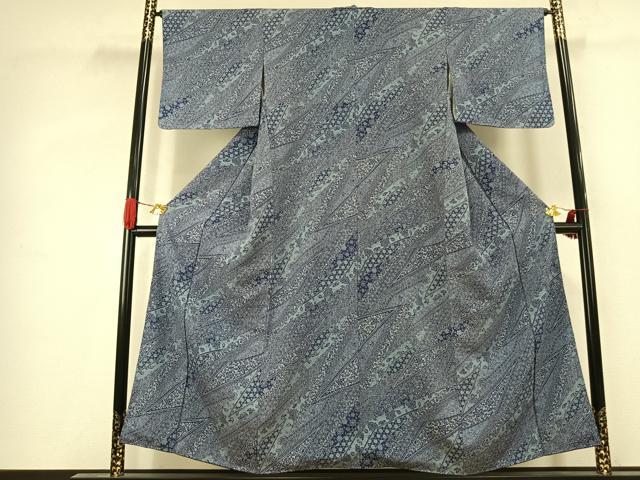 平和屋着物●上質な小紋　型染め　切嵌花文　正絹　逸品　未使用　AABK1455fy