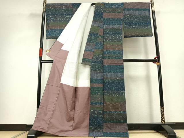 平和屋着物●小千谷紬　百柄　正絹　逸品　AABK1457fy