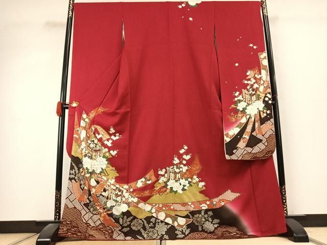 平和屋着物●豪華振袖　御所車花文　暈し染め　金彩　正絹　逸品　AABK1458fy