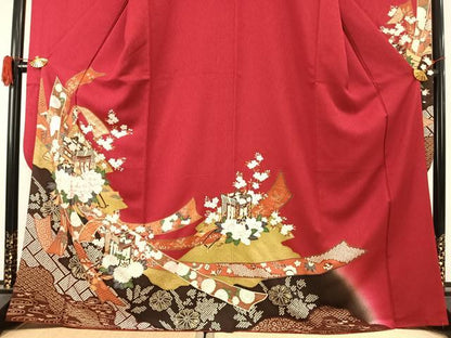 平和屋着物●豪華振袖　御所車花文　暈し染め　金彩　正絹　逸品　AABK1458fy
