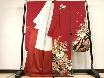 平和屋着物●豪華振袖　御所車花文　暈し染め　金彩　正絹　逸品　AABK1458fy