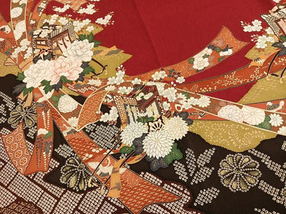 平和屋着物●豪華振袖　御所車花文　暈し染め　金彩　正絹　逸品　AABK1458fy