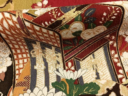 平和屋着物●豪華振袖　御所車花文　暈し染め　金彩　正絹　逸品　AABK1458fy