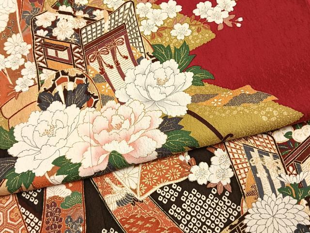 平和屋着物●豪華振袖　御所車花文　暈し染め　金彩　正絹　逸品　AABK1458fy