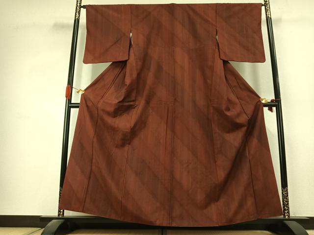 平和屋着物●上質な紬　斜縞　正絹　逸品　AABK1462fy