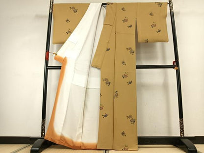 平和屋着物●上質な小紋　草花文　金彩　正絹　逸品　AABK1464fy