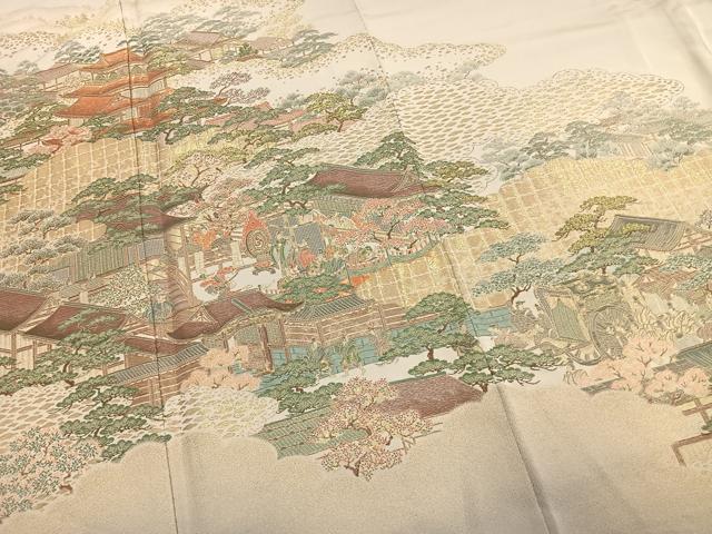 平和屋着物●豪華色留袖 寿光織 風景人物文 金糸 さが美扱い 正絹 逸品 AABK1466fy