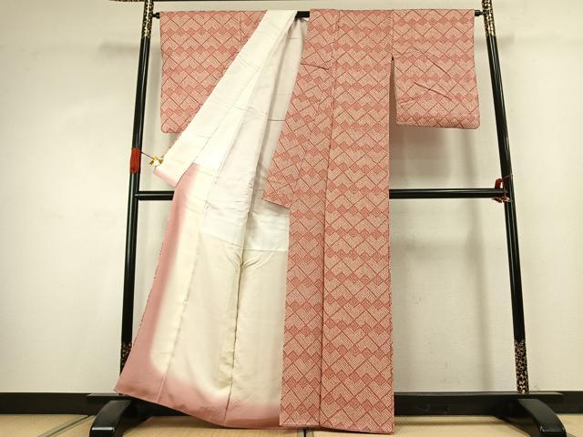 平和屋着物●上質な小紋　総絞り　幾何学文様　正絹　逸品　AABK1467fy