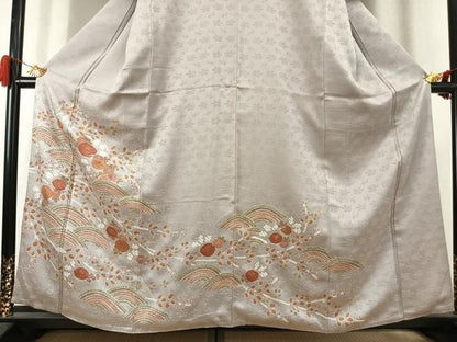 平和屋着物●訪問着　絞り　刺繍　草花文　金彩　正絹　逸品　AABK1468fy