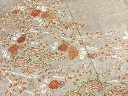 平和屋着物●訪問着　絞り　刺繍　草花文　金彩　正絹　逸品　AABK1468fy