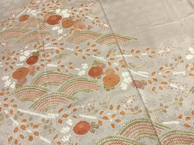 平和屋着物●訪問着　絞り　刺繍　草花文　金彩　正絹　逸品　AABK1468fy