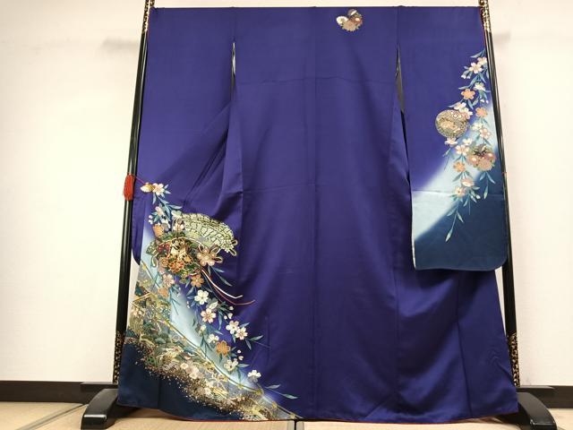 平和屋着物●豪華振袖　駒刺繍　扇面御所車花文　暈し染め　金銀彩　正絹　逸品　AABK1470fy