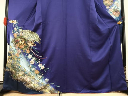 平和屋着物●豪華振袖　駒刺繍　扇面御所車花文　暈し染め　金銀彩　正絹　逸品　AABK1470fy