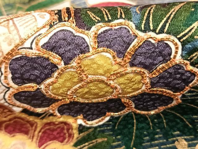 平和屋着物●豪華振袖　駒刺繍　扇面御所車花文　暈し染め　金銀彩　正絹　逸品　AABK1470fy
