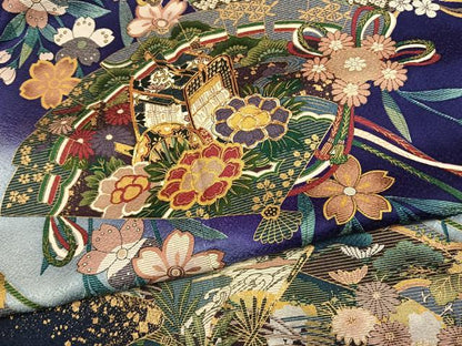 平和屋着物●豪華振袖　駒刺繍　扇面御所車花文　暈し染め　金銀彩　正絹　逸品　AABK1470fy
