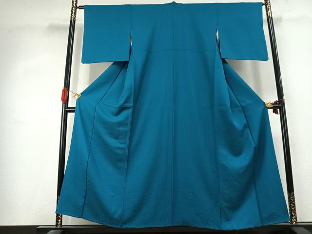 平和屋着物●染色作家　斉藤三才　色無地　花尽くし地紋　納戸色　正絹　逸品　AABK1472fy