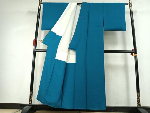 平和屋着物●染色作家　斉藤三才　色無地　花尽くし地紋　納戸色　正絹　逸品　AABK1472fy