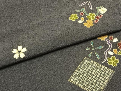 平和屋着物●上質な小紋　舞桜文　金彩　正絹　逸品　未使用　AABK1476fy
