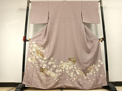 平和屋着物●豪華色留袖 駒刺繍 地紙花文 金彩 正絹 逸品 AABK1478fy