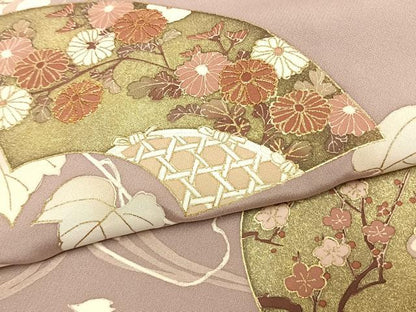 平和屋着物●豪華色留袖 駒刺繍 地紙花文 金彩 正絹 逸品 AABK1478fy