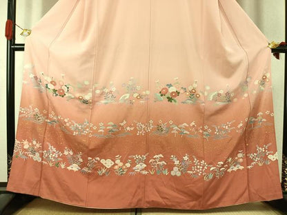 平和屋着物●訪問着　友禅　扇面花文　暈し染め　金彩　正絹　逸品　未使用　AABK1480fy