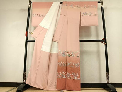 平和屋着物●訪問着　友禅　扇面花文　暈し染め　金彩　正絹　逸品　未使用　AABK1480fy