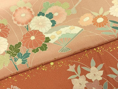 平和屋着物●訪問着　友禅　扇面花文　暈し染め　金彩　正絹　逸品　未使用　AABK1480fy